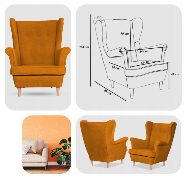 Fotel uszak skandynawski welur Hunter Family Meble błękitny