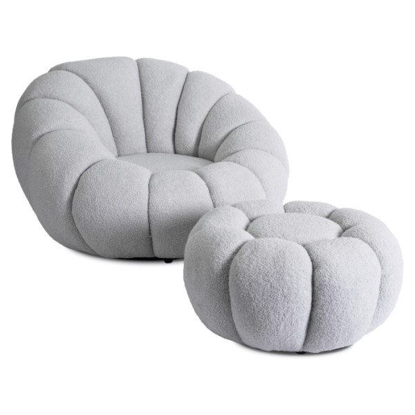 Fotel Obrotowy z Podnóżkiem Pufa Wypoczynkowy do Salonu Teddy PETTIT Szary