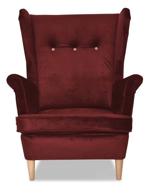 Fotel Uszak liliowy jasny róż aksamit urodziny