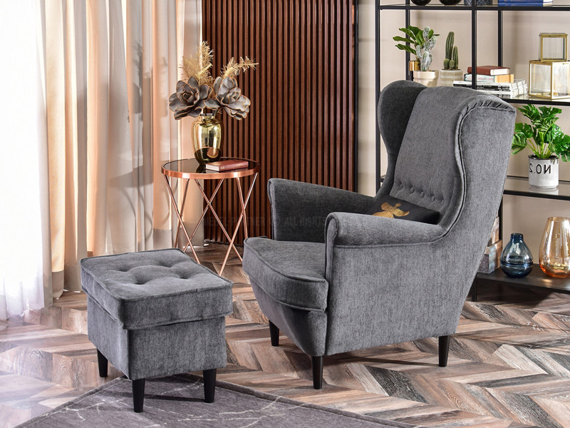 Fotel Malmo Żurawina Tkanina, Podstawa Orzech