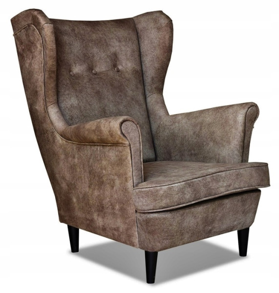 Fotel Uszak liliowy jasny róż aksamit urodziny