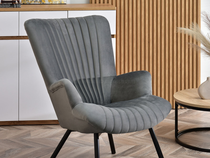 Fotel Lanza Szary Welur, Podstawa Czarny