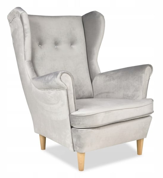 Fotel Uszak liliowy jasny róż aksamit urodziny