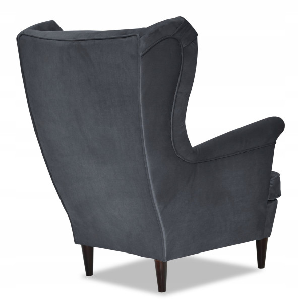 Fotel Uszak liliowy jasny róż aksamit urodziny