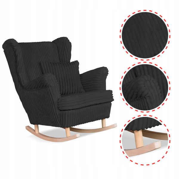 Fotel uszak Rene bujany skandynawski Family Meble sztruks czarny TOP