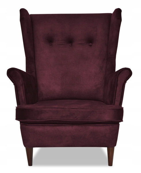 Fotel Uszak liliowy jasny róż aksamit urodziny