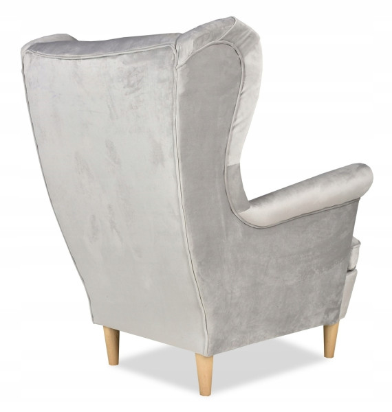 Fotel Uszak liliowy jasny róż aksamit urodziny