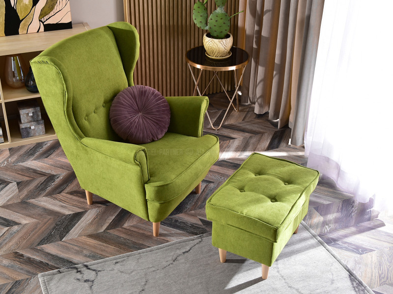 Fotel Malmo Żurawina Tkanina, Podstawa Orzech