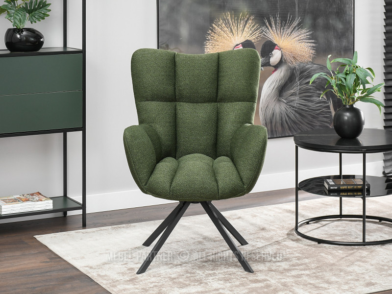 Zielony Obrotowy Fotel Kira Do Salonu W Stylu Nowoczesnym