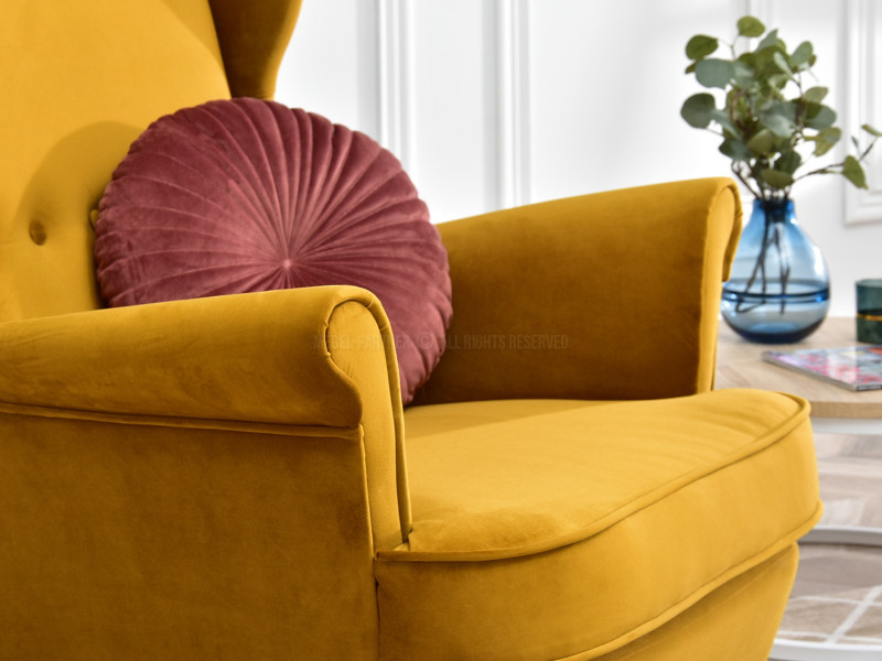 Fotel Malmo Żurawina Tkanina, Podstawa Orzech