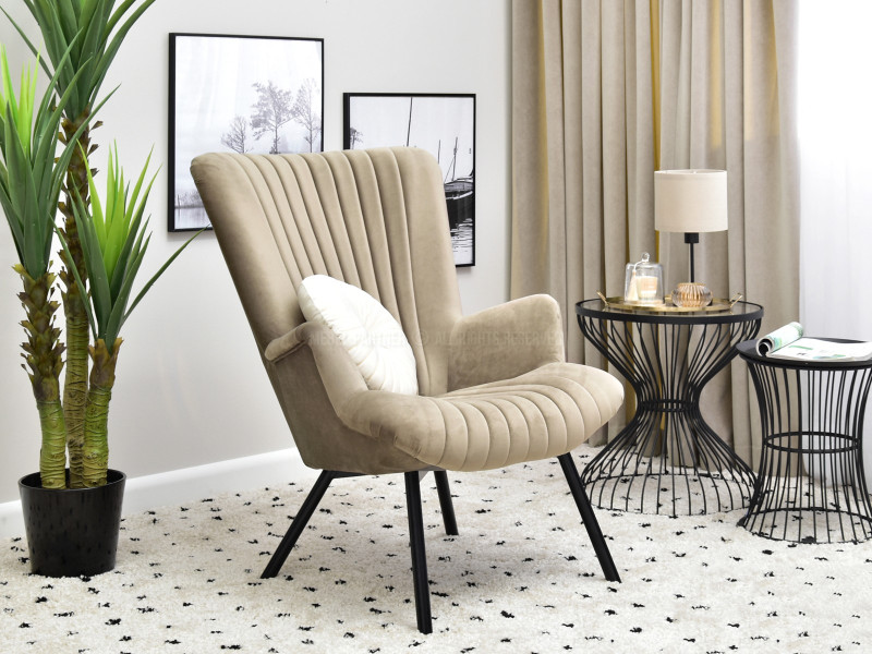 Fotel Lanza Szary Welur, Podstawa Czarny