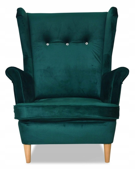 Fotel Uszak liliowy jasny róż aksamit urodziny