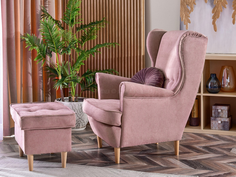 Fotel Malmo Żurawina Tkanina, Podstawa Orzech