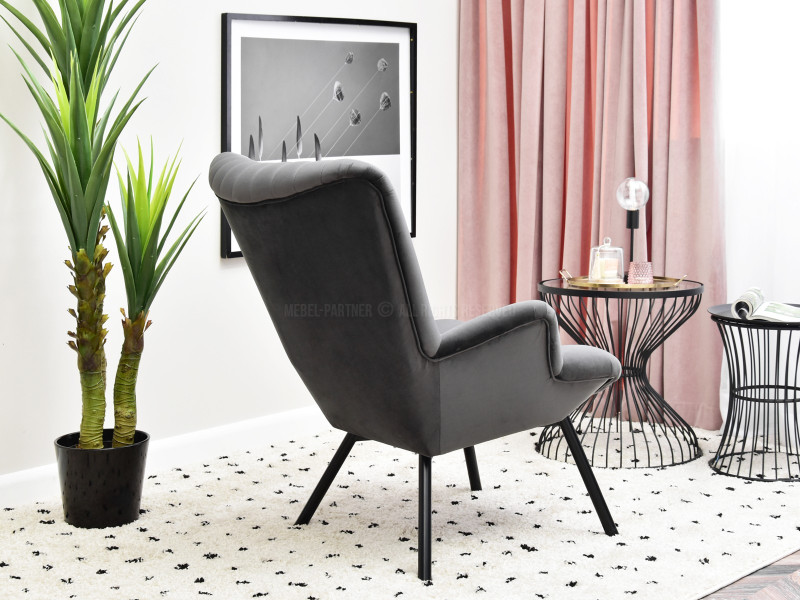 Fotel Lanza Szary Welur, Podstawa Czarny