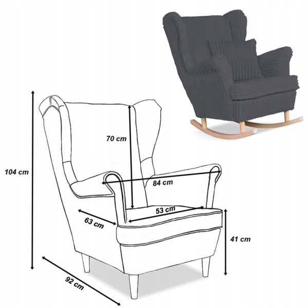 Fotel uszak Rene bujany skandynawski Family Meble sztruks czarny TOP