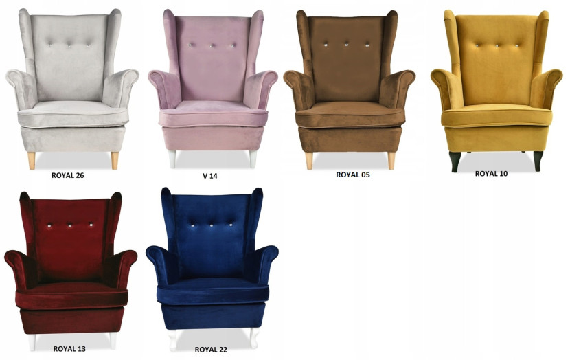 Fotel Uszak liliowy jasny róż aksamit urodziny