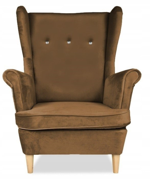 Fotel Uszak liliowy jasny róż aksamit urodziny