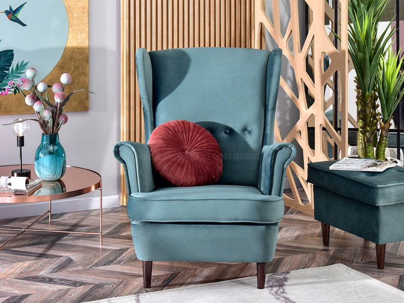 Fotel Malmo Żurawina Tkanina, Podstawa Orzech