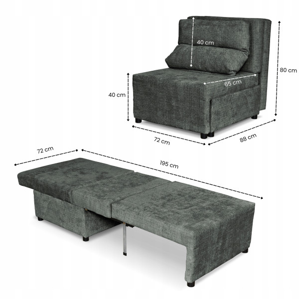 Fotel rozkładany z funkcja spania KIMO pojemnik na pościel Ramona c. szary