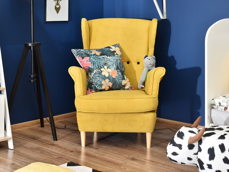 Fotel Malmo Żurawina Tkanina, Podstawa Orzech