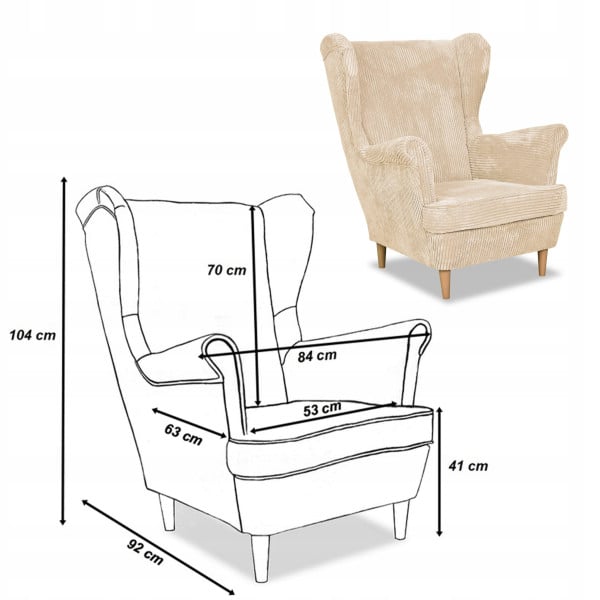 Fotel uszak Bonito beżowy sztruks Family Meble