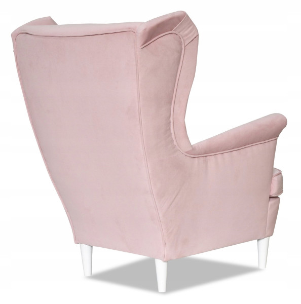 Fotel Uszak liliowy jasny róż aksamit urodziny