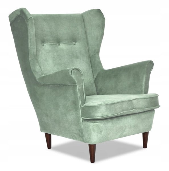 Fotel Uszak liliowy jasny róż aksamit urodziny