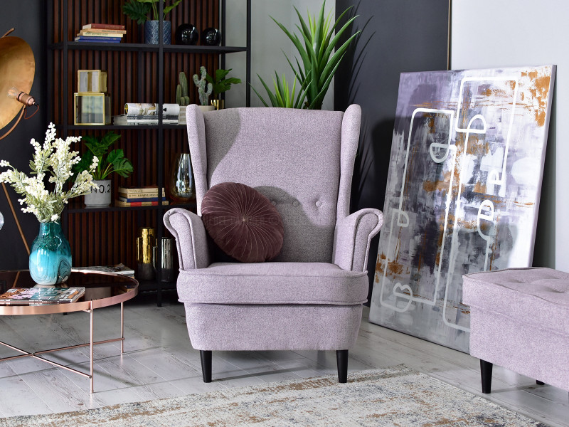 Fotel Malmo Żurawina Tkanina, Podstawa Orzech