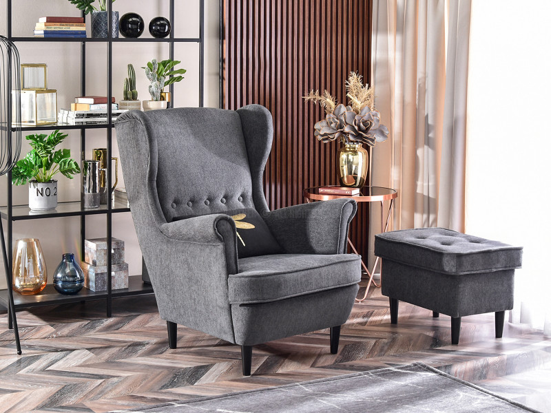 Fotel Malmo Żurawina Tkanina, Podstawa Orzech