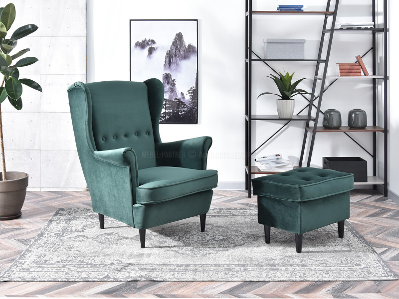 Fotel Malmo Żurawina Tkanina, Podstawa Orzech