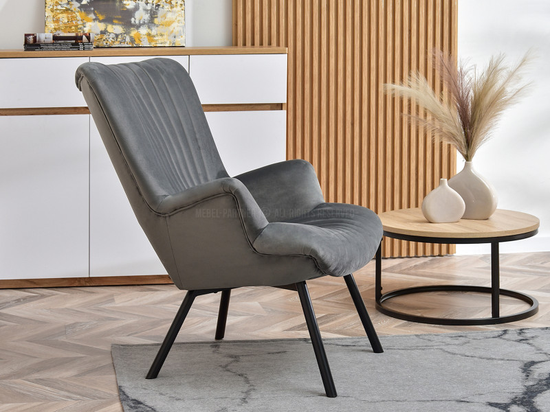 Fotel Lanza Szary Welur, Podstawa Czarny