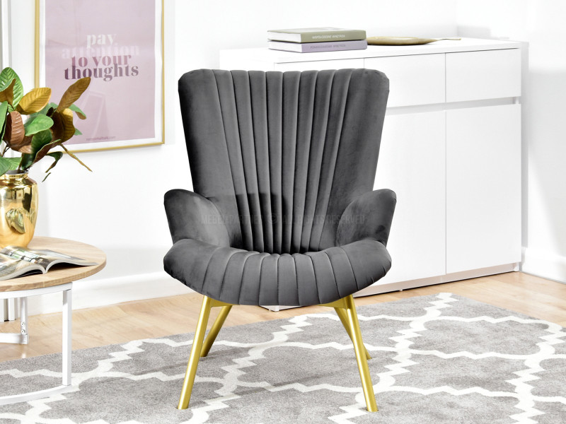 Fotel Lanza Szary Welur, Podstawa Czarny