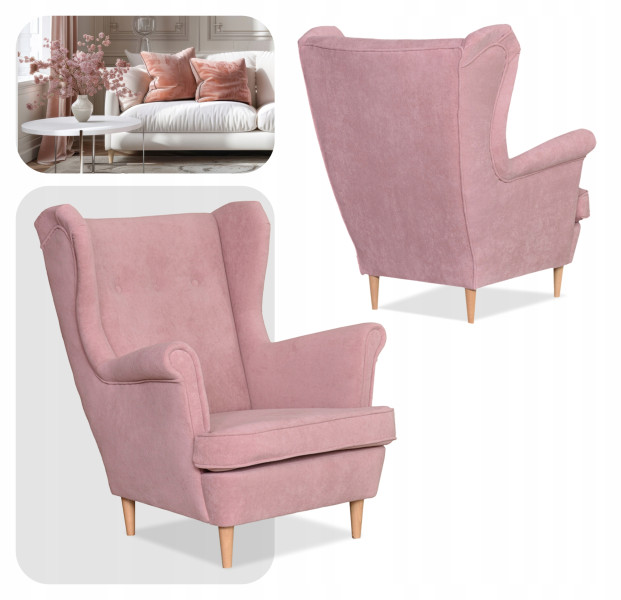 Fotel uszak skandynawski welur Hunter Family Meble błękitny