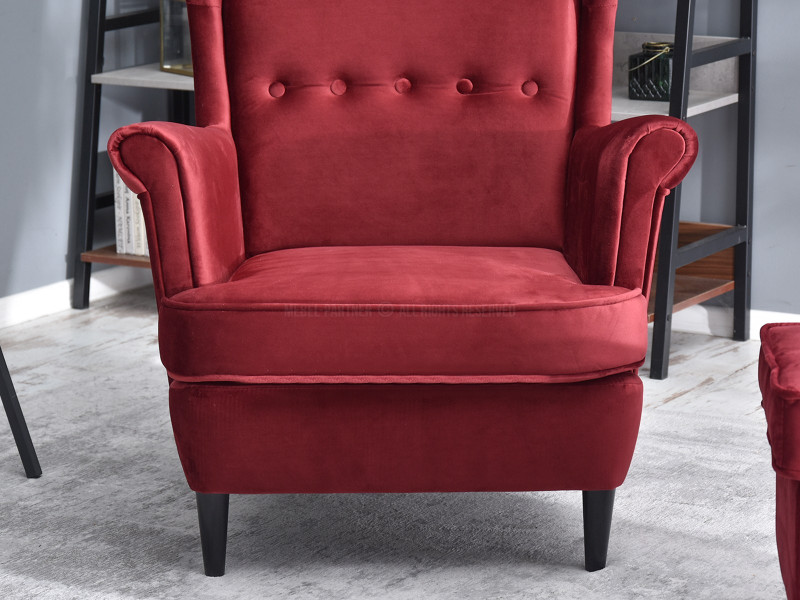 Fotel Malmo Żurawina Tkanina, Podstawa Orzech