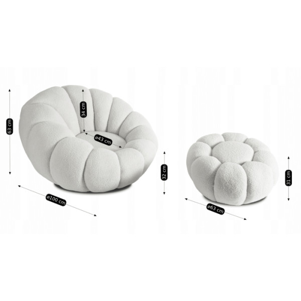 Fotel Obrotowy z Podnóżkiem Pufa Wypoczynkowy do Salonu Teddy PETTIT Szary