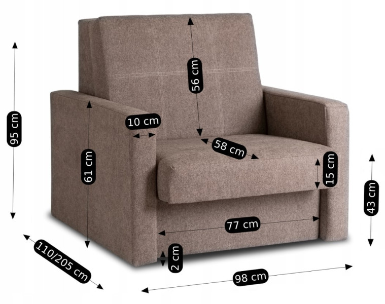 Fotel Rozkładany Wypoczynkowy Jednoosobowy Kanapa Do Spania Szary MILAN 1