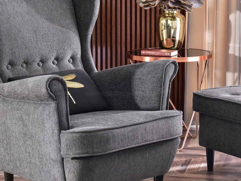 Fotel Malmo Żurawina Tkanina, Podstawa Orzech