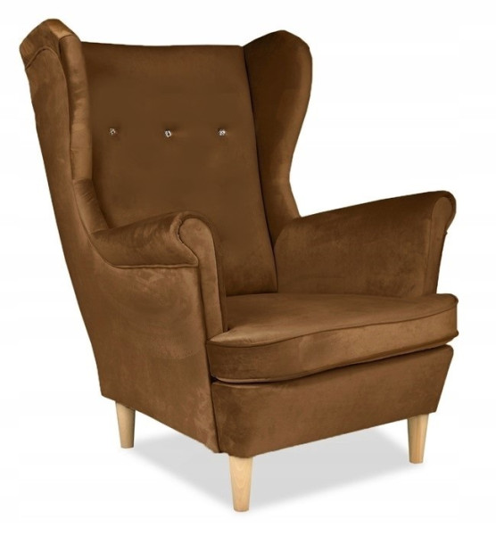 Fotel Uszak liliowy jasny róż aksamit urodziny