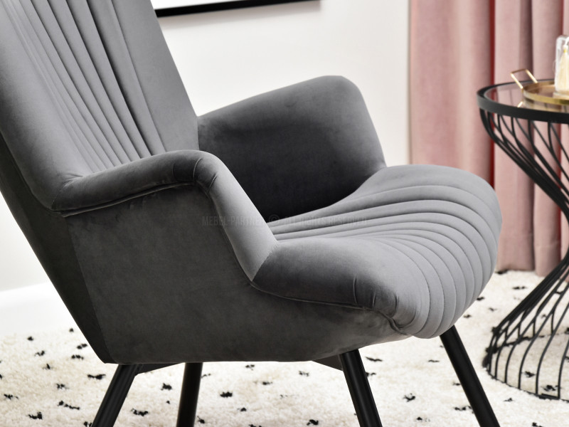 Fotel Lanza Szary Welur, Podstawa Czarny