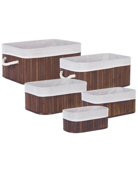 Zestaw 5 koszyków do łazienki bambusowe szare