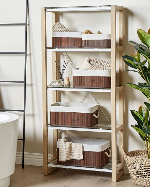 Zestaw 5 koszyków do łazienki bambusowe szare