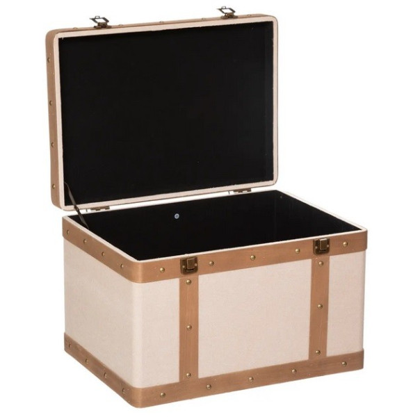 Skrzynia 3 szt. lniana z drewnem Harry