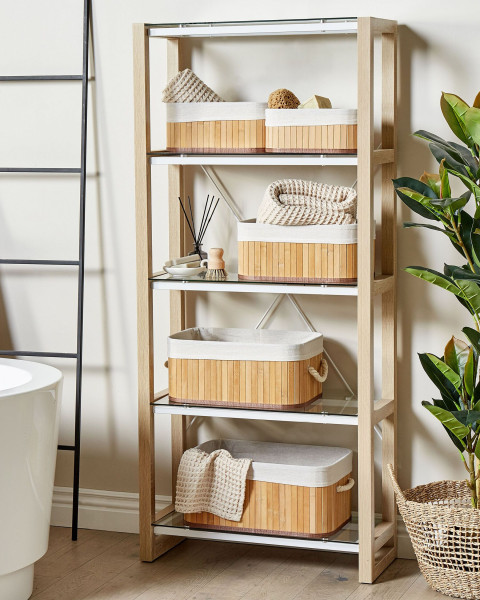 Zestaw 5 koszyków do łazienki bambusowe szare