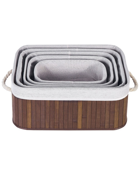 Zestaw 5 koszyków do łazienki bambusowe szare