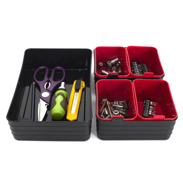 Zestaw 7 ORGANIZERÓW czarne/czerwone z tworzywa