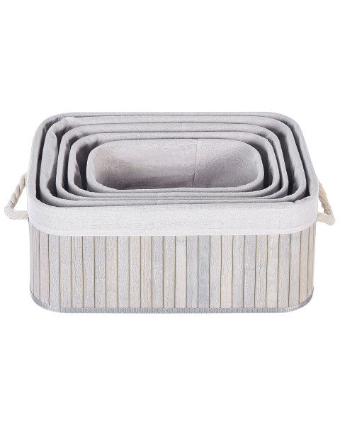 Zestaw 5 koszyków do łazienki bambusowe szare