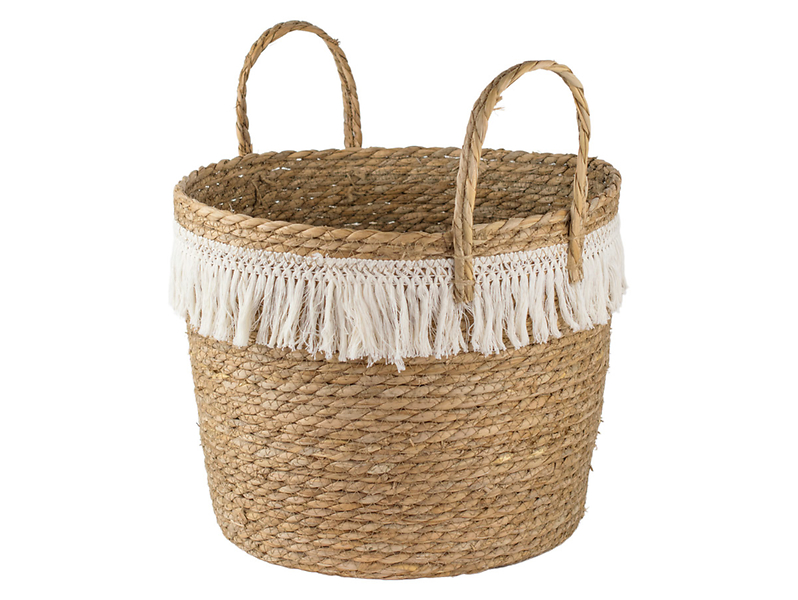 Kosz pleciony naturalny z frędzlami L 37 cm