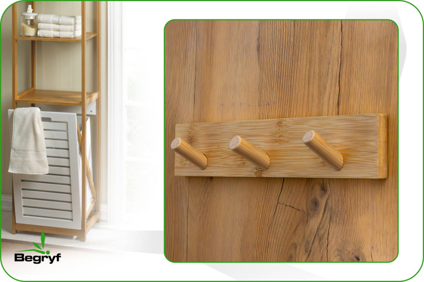 Bambusowy wieszak z trzema haczykami do łazienki przedpokoju BEGRYF 6x30