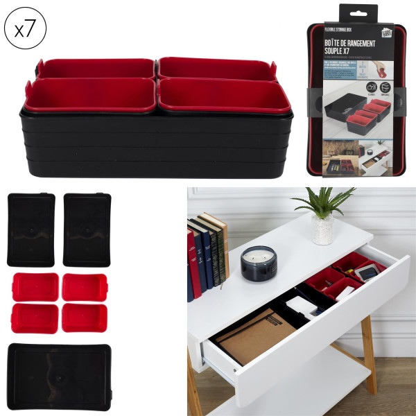 Zestaw 7 ORGANIZERÓW czarne/czerwone z tworzywa