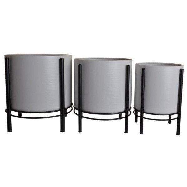 Kwietnik 3 szt. metalowy na czarnym stojaku